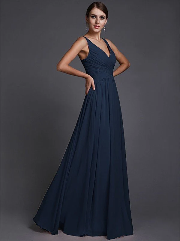 V-Neck Elegant Sleeveless Long Ruffles Chiffon Bridesmaid Dresses - Image 8