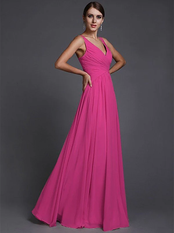 V-Neck Elegant Sleeveless Long Ruffles Chiffon Bridesmaid Dresses - Image 9
