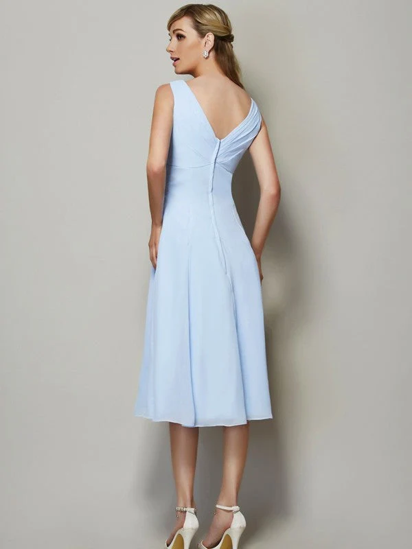 V-Neck Elegant Sleeveless Pleats Short Chiffon Bridesmaid Dresses - Image 30