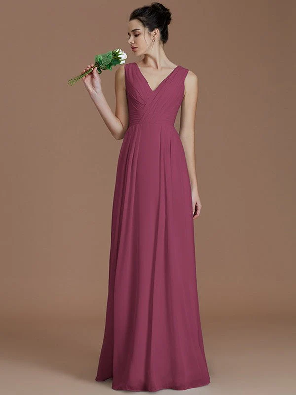 V-Neck Elegant Sleeveless Ruched Chiffon Bridesmaid Dresses - Image 10