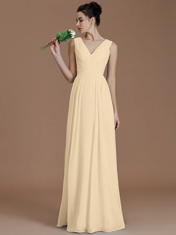 V-Neck Elegant Sleeveless Ruched Chiffon Bridesmaid Dresses - Image 11