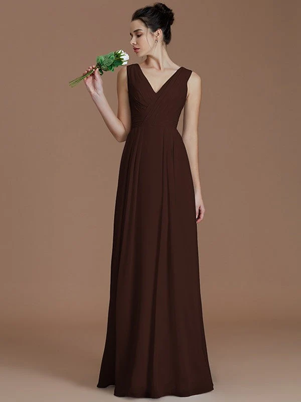 V-Neck Elegant Sleeveless Ruched Chiffon Bridesmaid Dresses - Image 12