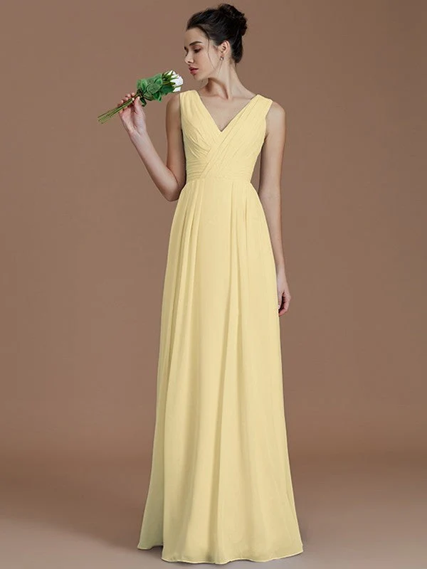 V-Neck Elegant Sleeveless Ruched Chiffon Bridesmaid Dresses - Image 13