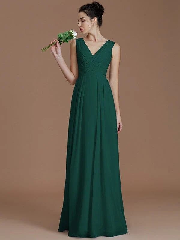 V-Neck Elegant Sleeveless Ruched Chiffon Bridesmaid Dresses - Image 14