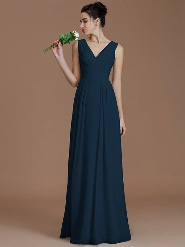 V-Neck Elegant Sleeveless Ruched Chiffon Bridesmaid Dresses - Image 15