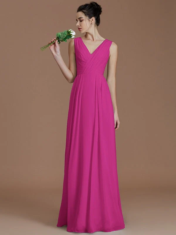 V-Neck Elegant Sleeveless Ruched Chiffon Bridesmaid Dresses - Image 16