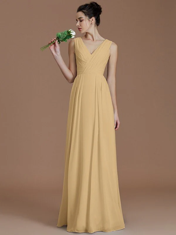 V-Neck Elegant Sleeveless Ruched Chiffon Bridesmaid Dresses - Image 17