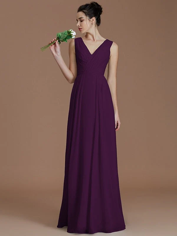 V-Neck Elegant Sleeveless Ruched Chiffon Bridesmaid Dresses - Image 18