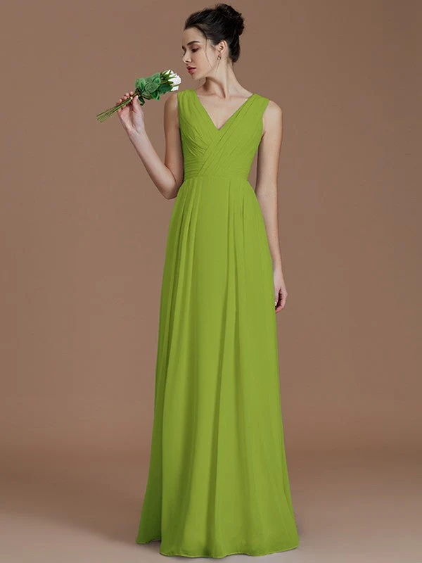 V-Neck Elegant Sleeveless Ruched Chiffon Bridesmaid Dresses - Image 19