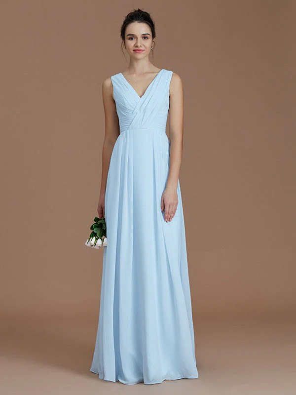 V-Neck Elegant Sleeveless Ruched Chiffon Bridesmaid Dresses - Image 2