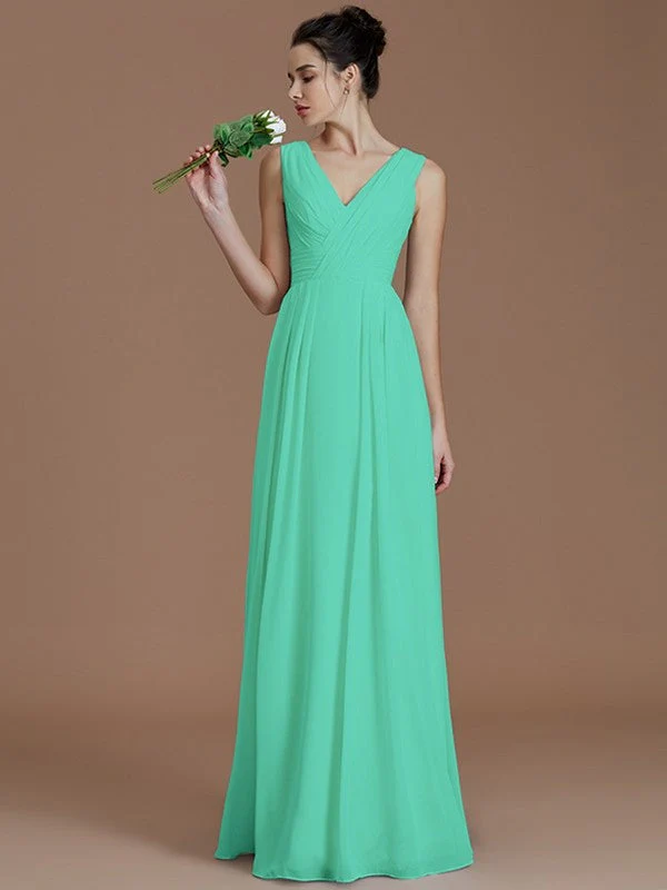 V-Neck Elegant Sleeveless Ruched Chiffon Bridesmaid Dresses - Image 20