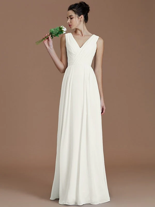 V-Neck Elegant Sleeveless Ruched Chiffon Bridesmaid Dresses - Image 21