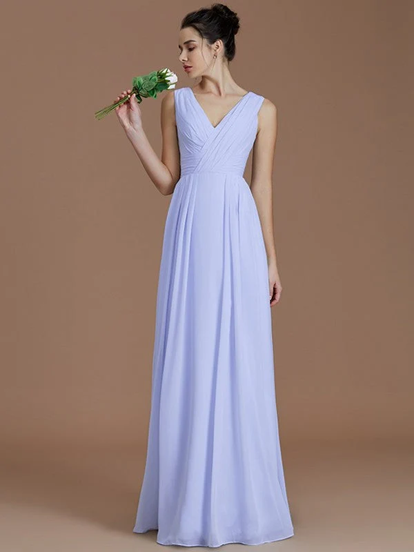 V-Neck Elegant Sleeveless Ruched Chiffon Bridesmaid Dresses - Image 22
