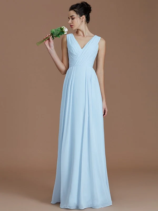 V-Neck Elegant Sleeveless Ruched Chiffon Bridesmaid Dresses - Image 23