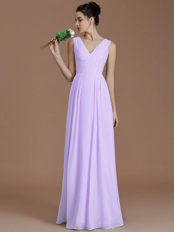 V-Neck Elegant Sleeveless Ruched Chiffon Bridesmaid Dresses - Image 24