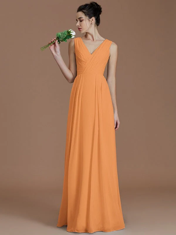 V-Neck Elegant Sleeveless Ruched Chiffon Bridesmaid Dresses - Image 25