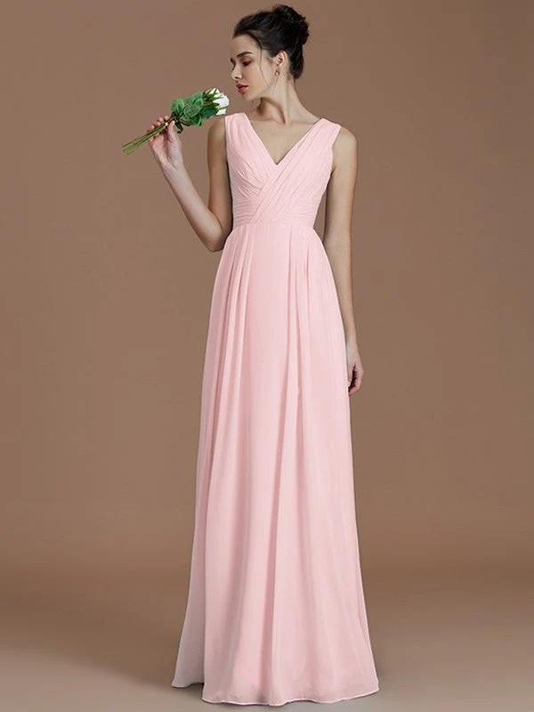 V-Neck Elegant Sleeveless Ruched Chiffon Bridesmaid Dresses - Image 26