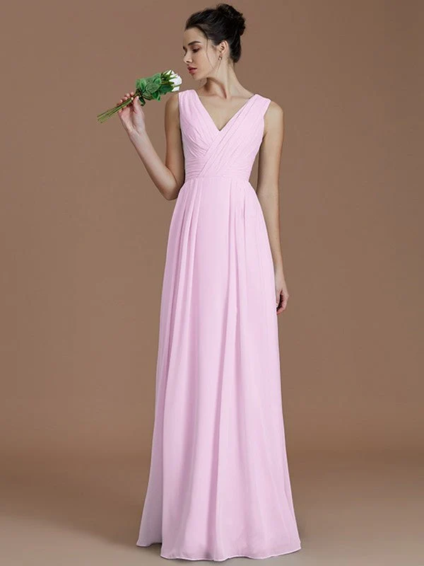 V-Neck Elegant Sleeveless Ruched Chiffon Bridesmaid Dresses - Image 27