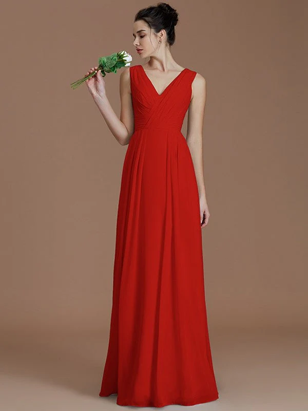 V-Neck Elegant Sleeveless Ruched Chiffon Bridesmaid Dresses - Image 28