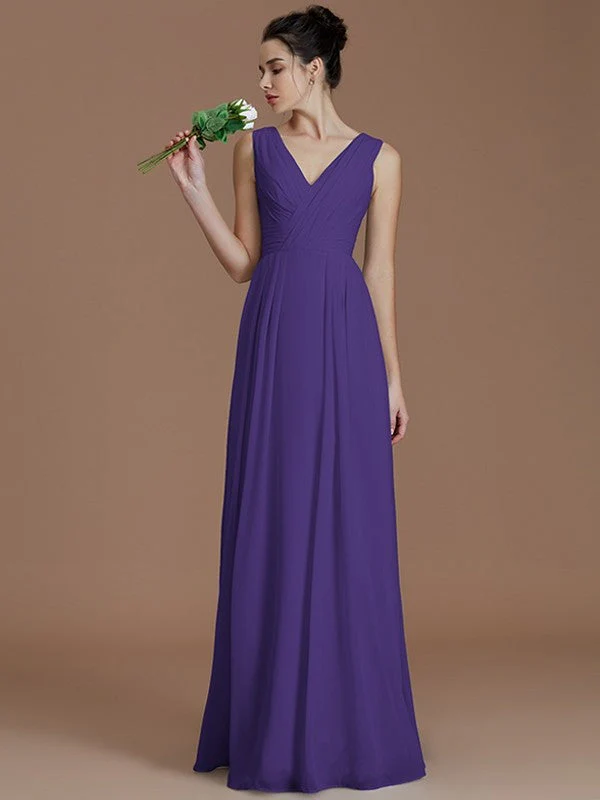 V-Neck Elegant Sleeveless Ruched Chiffon Bridesmaid Dresses - Image 29