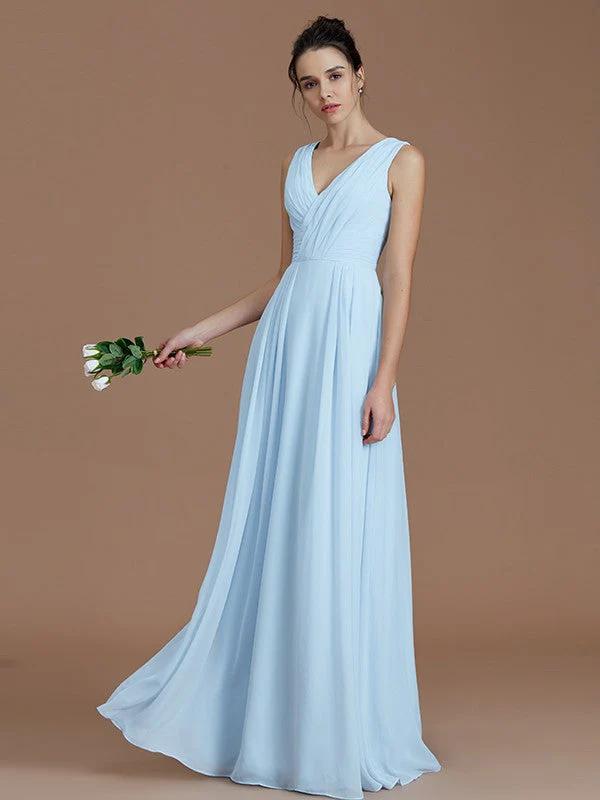 V-Neck Elegant Sleeveless Ruched Chiffon Bridesmaid Dresses - Image 3