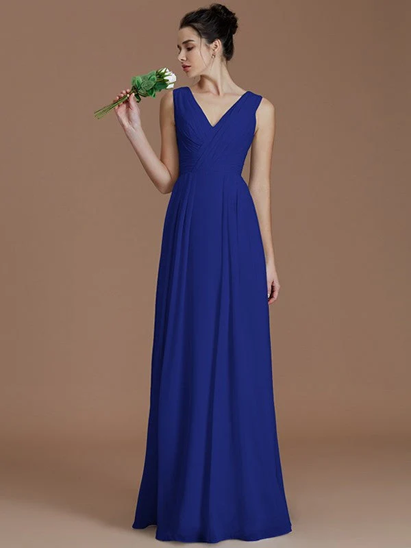 V-Neck Elegant Sleeveless Ruched Chiffon Bridesmaid Dresses - Image 30