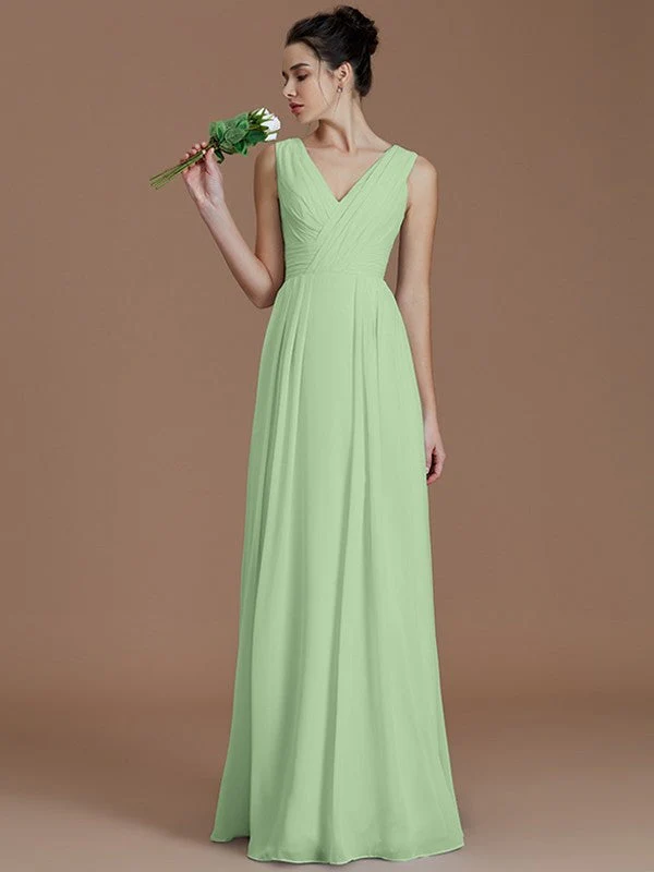 V-Neck Elegant Sleeveless Ruched Chiffon Bridesmaid Dresses - Image 31