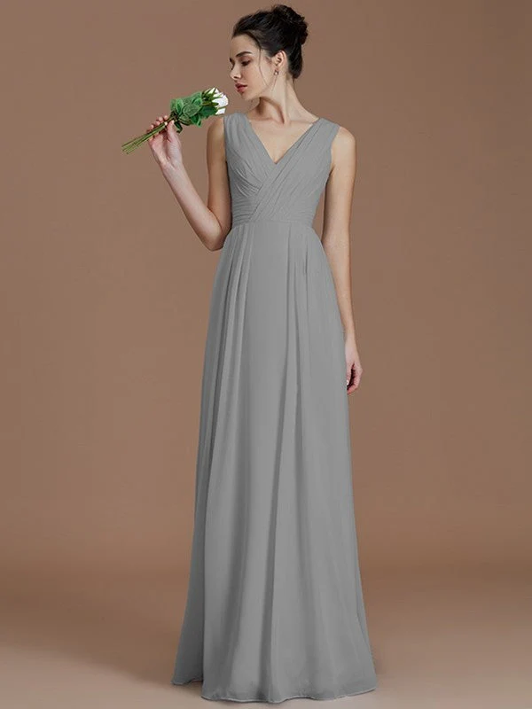 V-Neck Elegant Sleeveless Ruched Chiffon Bridesmaid Dresses - Image 32