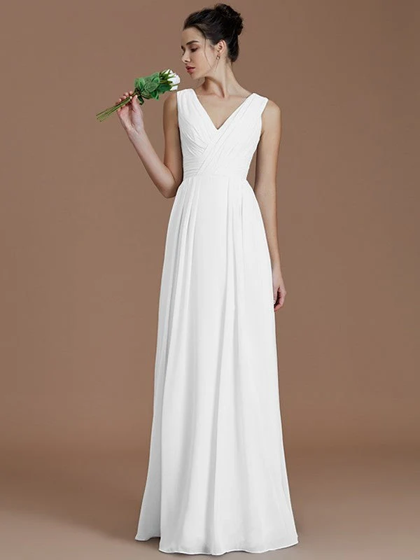 V-Neck Elegant Sleeveless Ruched Chiffon Bridesmaid Dresses - Image 34