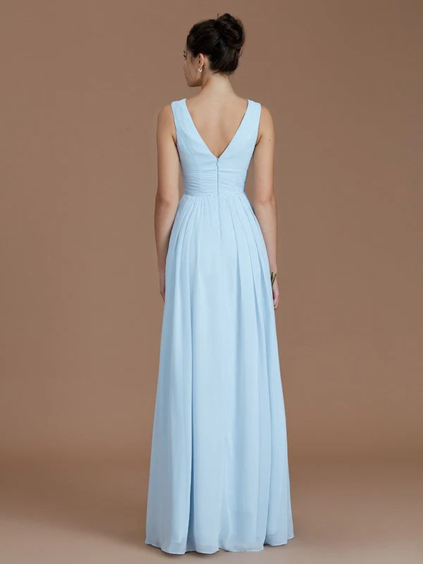 V-Neck Elegant Sleeveless Ruched Chiffon Bridesmaid Dresses - Image 35