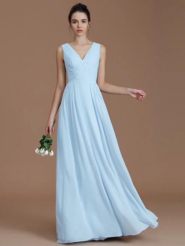 V-Neck Elegant Sleeveless Ruched Chiffon Bridesmaid Dresses - Image 4