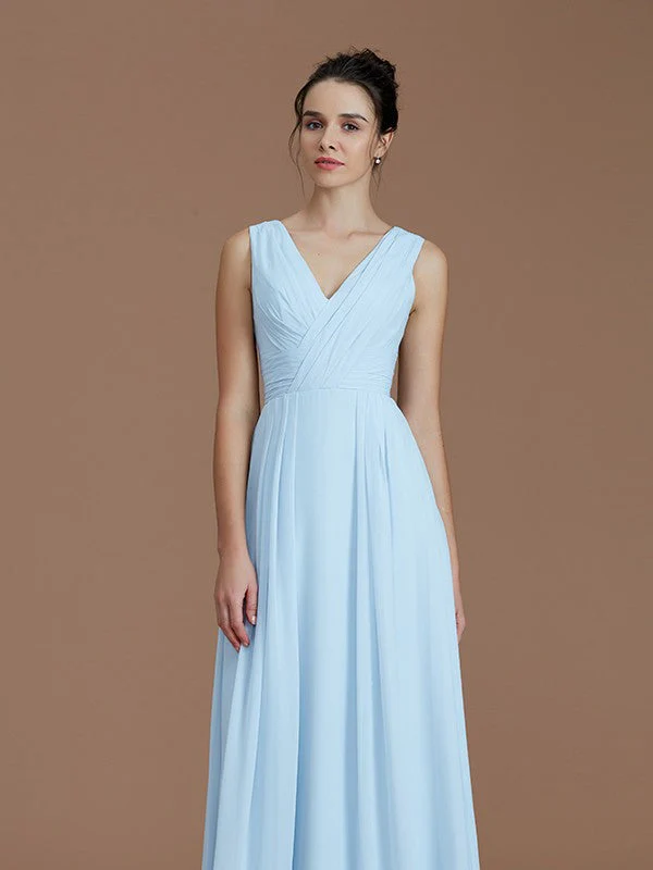 V-Neck Elegant Sleeveless Ruched Chiffon Bridesmaid Dresses - Image 5