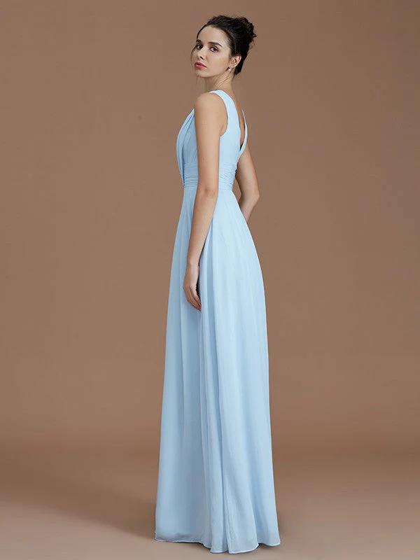 V-Neck Elegant Sleeveless Ruched Chiffon Bridesmaid Dresses - Image 6