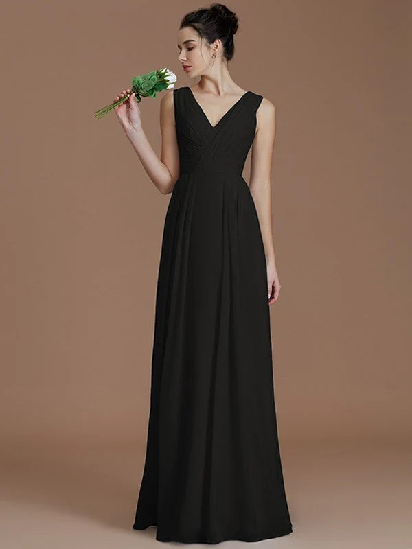 V-Neck Elegant Sleeveless Ruched Chiffon Bridesmaid Dresses - Image 7