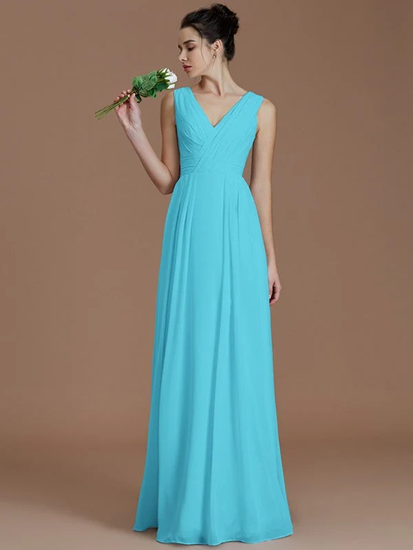V-Neck Elegant Sleeveless Ruched Chiffon Bridesmaid Dresses - Image 8