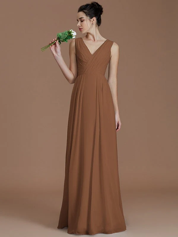 V-Neck Elegant Sleeveless Ruched Chiffon Bridesmaid Dresses - Image 9
