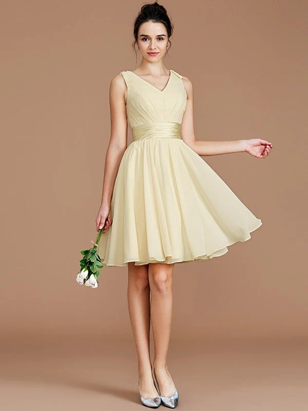 V-Neck Elegant Sleeveless Sash/Ribbon/Belt Short/Mini Chiffon Bridesmaid Dresses - Image 10