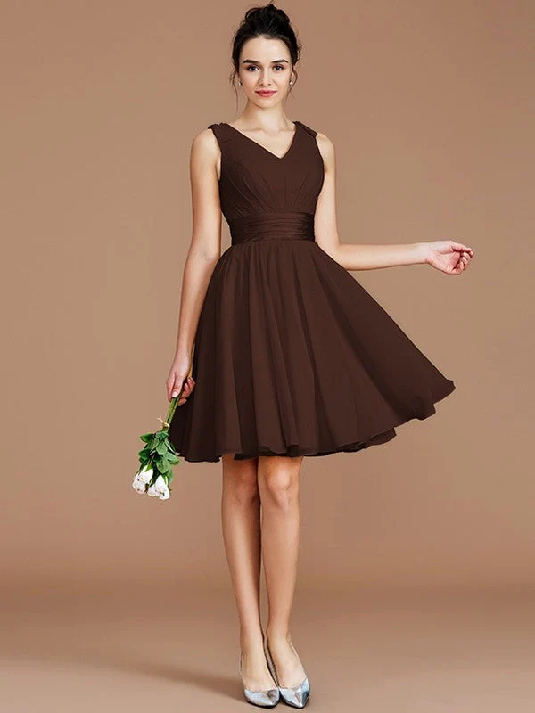 V-Neck Elegant Sleeveless Sash/Ribbon/Belt Short/Mini Chiffon Bridesmaid Dresses - Image 11