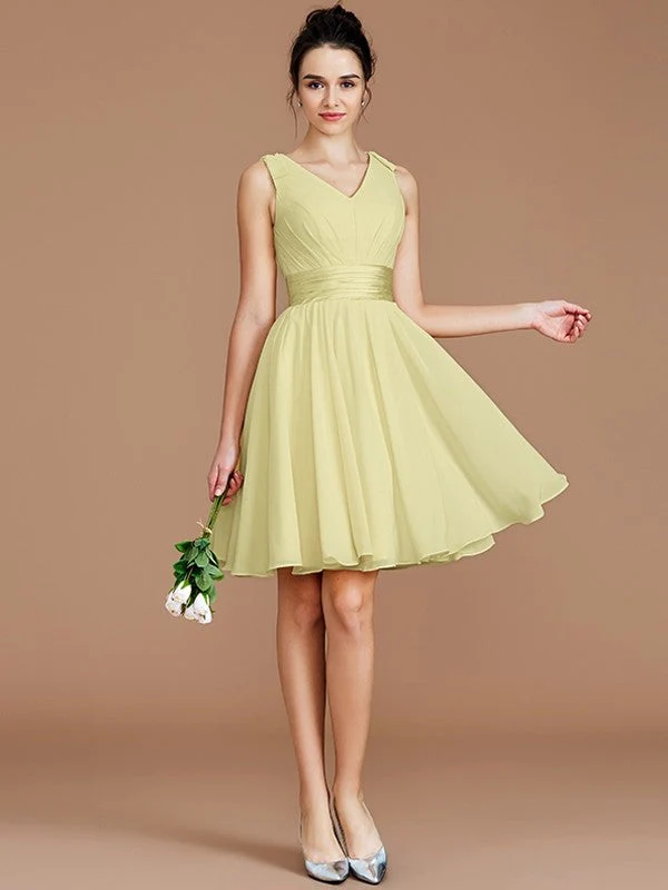 V-Neck Elegant Sleeveless Sash/Ribbon/Belt Short/Mini Chiffon Bridesmaid Dresses - Image 12