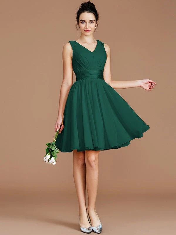 V-Neck Elegant Sleeveless Sash/Ribbon/Belt Short/Mini Chiffon Bridesmaid Dresses - Image 13