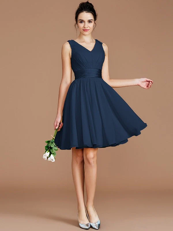 V-Neck Elegant Sleeveless Sash/Ribbon/Belt Short/Mini Chiffon Bridesmaid Dresses - Image 14