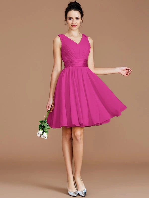V-Neck Elegant Sleeveless Sash/Ribbon/Belt Short/Mini Chiffon Bridesmaid Dresses - Image 15
