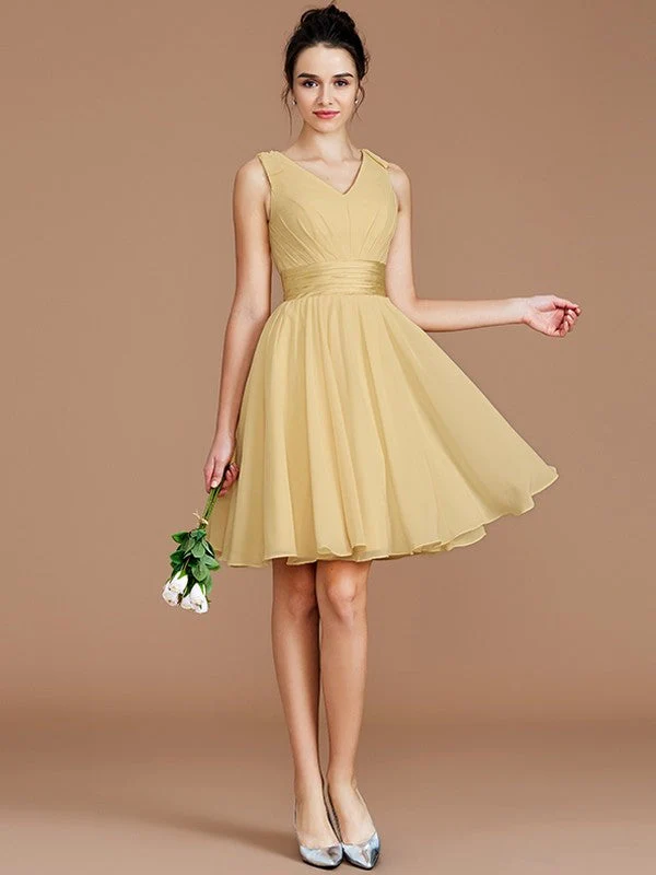 V-Neck Elegant Sleeveless Sash/Ribbon/Belt Short/Mini Chiffon Bridesmaid Dresses - Image 16