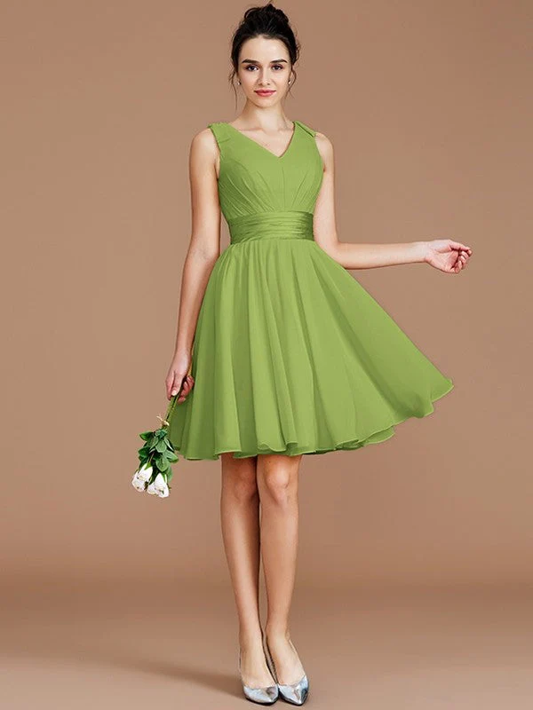 V-Neck Elegant Sleeveless Sash/Ribbon/Belt Short/Mini Chiffon Bridesmaid Dresses - Image 18