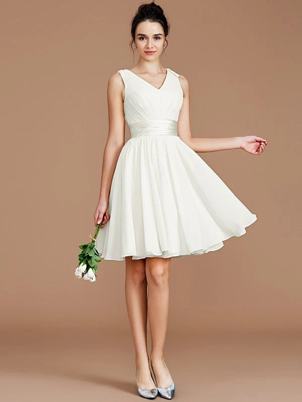 V-Neck Elegant Sleeveless Sash/Ribbon/Belt Short/Mini Chiffon Bridesmaid Dresses - Image 20