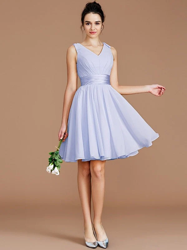 V-Neck Elegant Sleeveless Sash/Ribbon/Belt Short/Mini Chiffon Bridesmaid Dresses - Image 21
