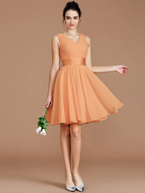 V-Neck Elegant Sleeveless Sash/Ribbon/Belt Short/Mini Chiffon Bridesmaid Dresses - Image 24