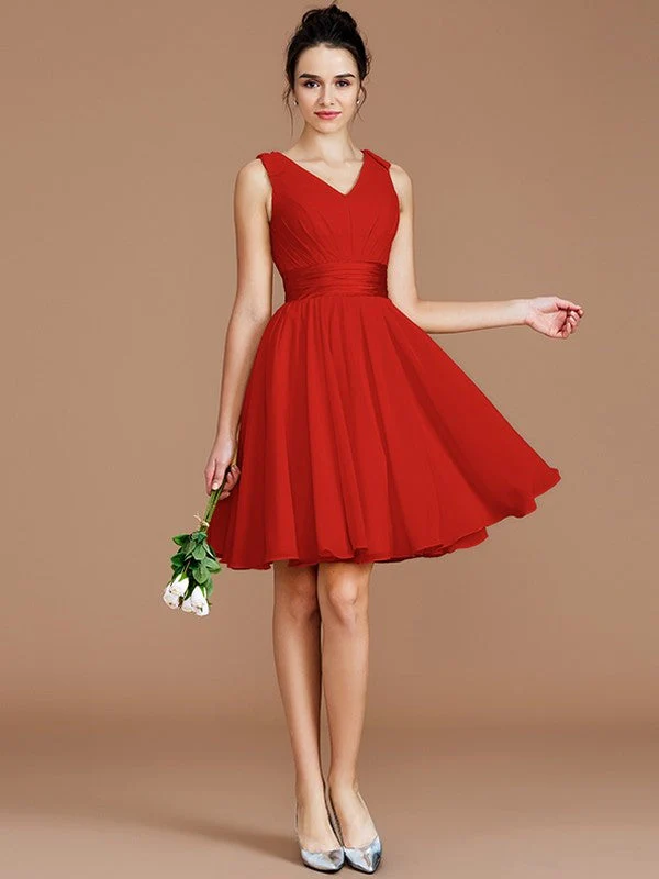 V-Neck Elegant Sleeveless Sash/Ribbon/Belt Short/Mini Chiffon Bridesmaid Dresses - Image 27