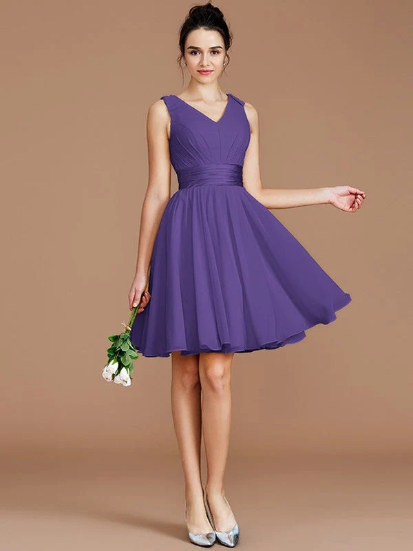 V-Neck Elegant Sleeveless Sash/Ribbon/Belt Short/Mini Chiffon Bridesmaid Dresses - Image 28