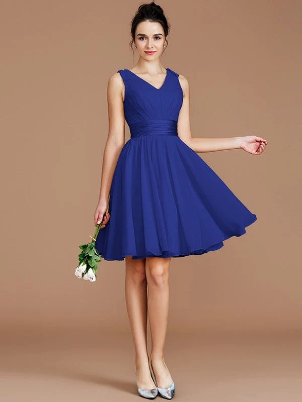 V-Neck Elegant Sleeveless Sash/Ribbon/Belt Short/Mini Chiffon Bridesmaid Dresses - Image 29
